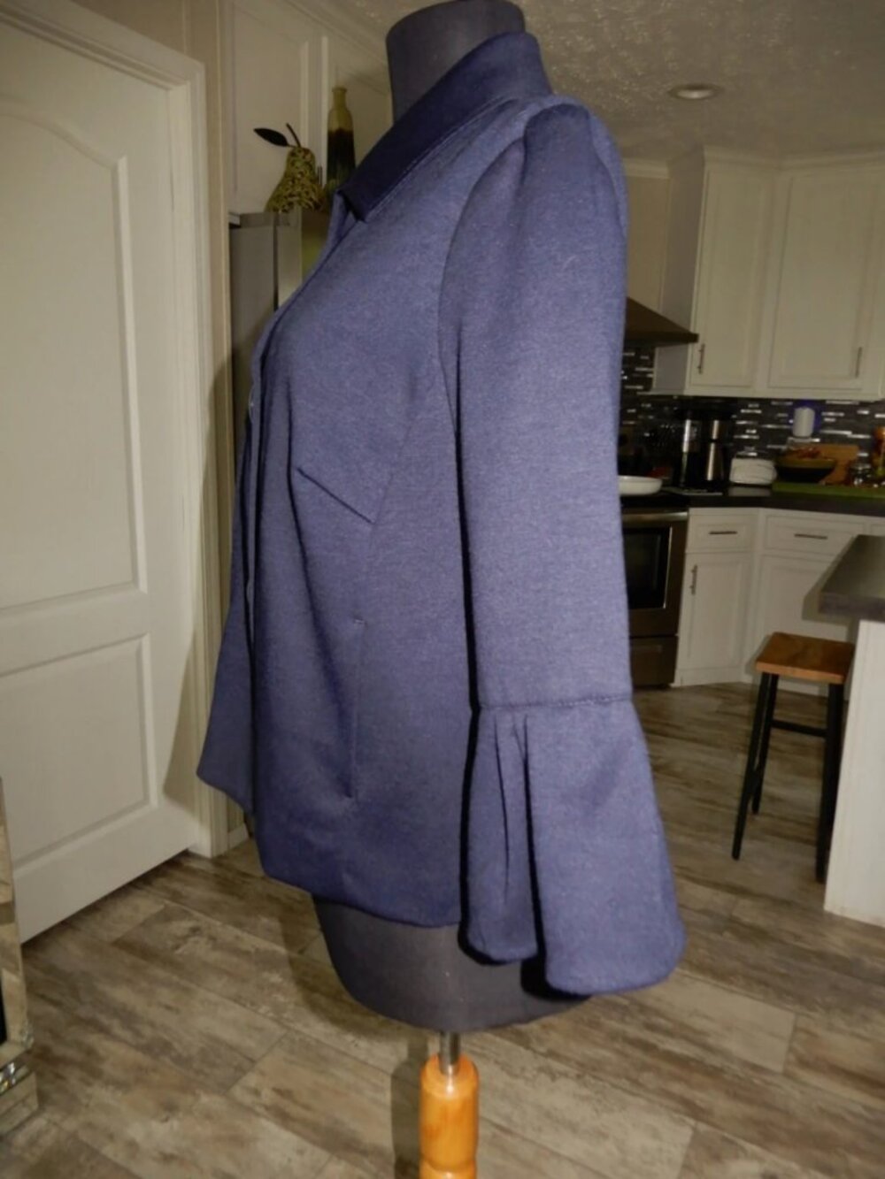 Women’s Navy Blue Bell Sleeve Ponte Blazer